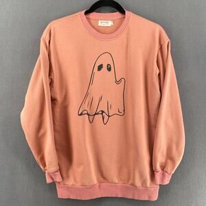 Wild Mae Hi Ghost Crew Sweatshirt Womens S Salmon Pink Cute Spooky Ghosties